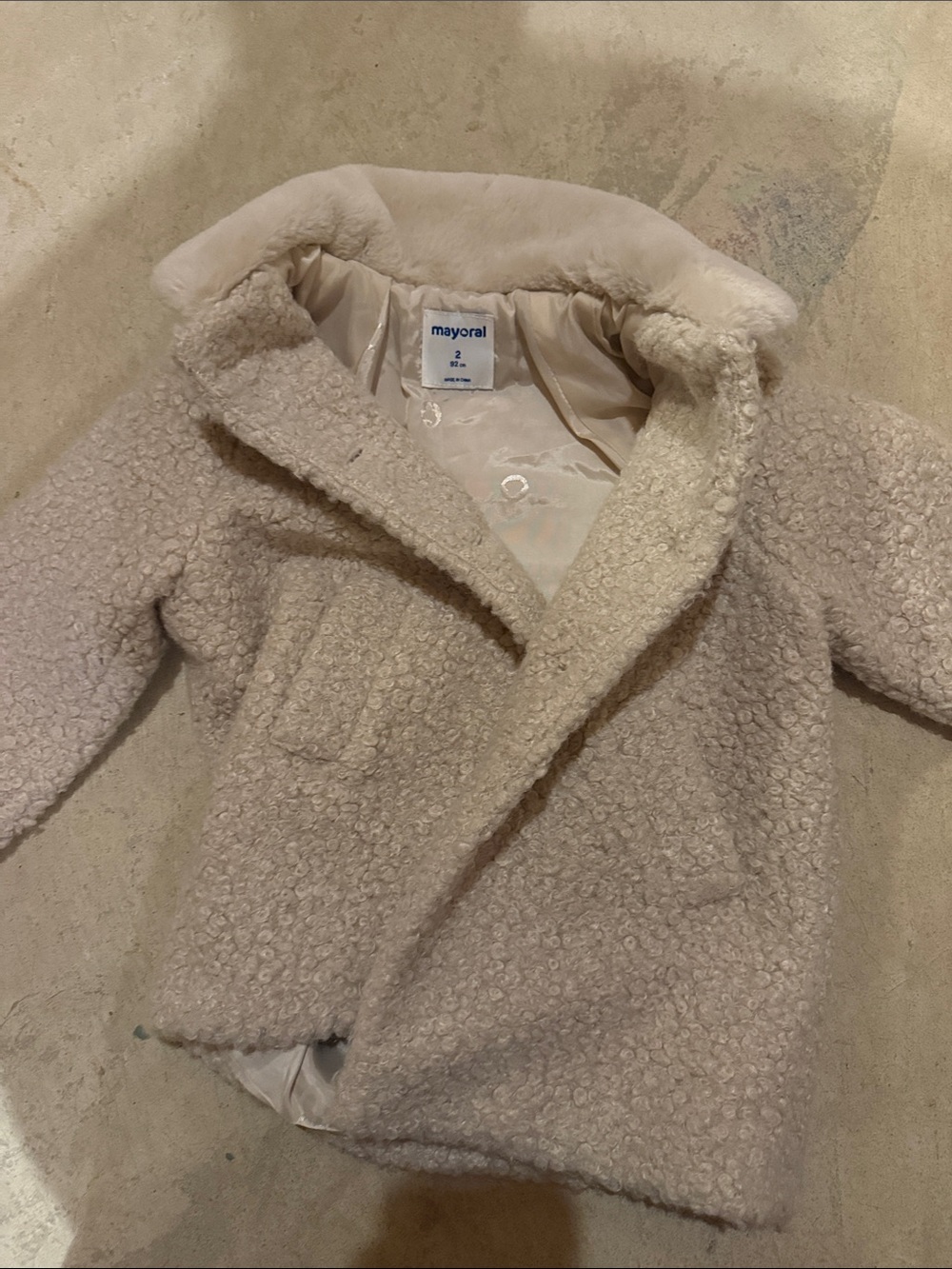 Mayoral Cream Textured Sherpa Pea Coat for Kids